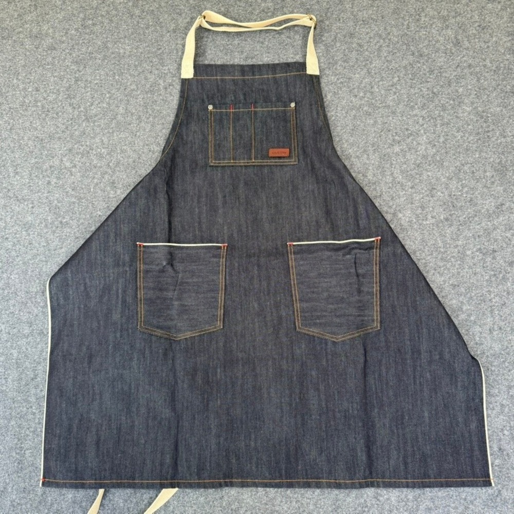 Gustin Mens Raw Selvedge Denim Apron Indigo Blue Workwear Bib USA NWOT Chef